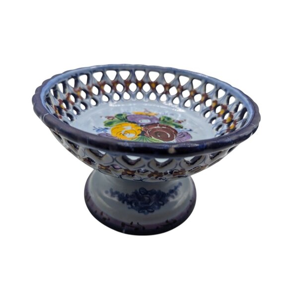 Handpainted Portugal Pottery Open Candy/Footed Compote/Footed Bowl READ - Picture 15 of 16